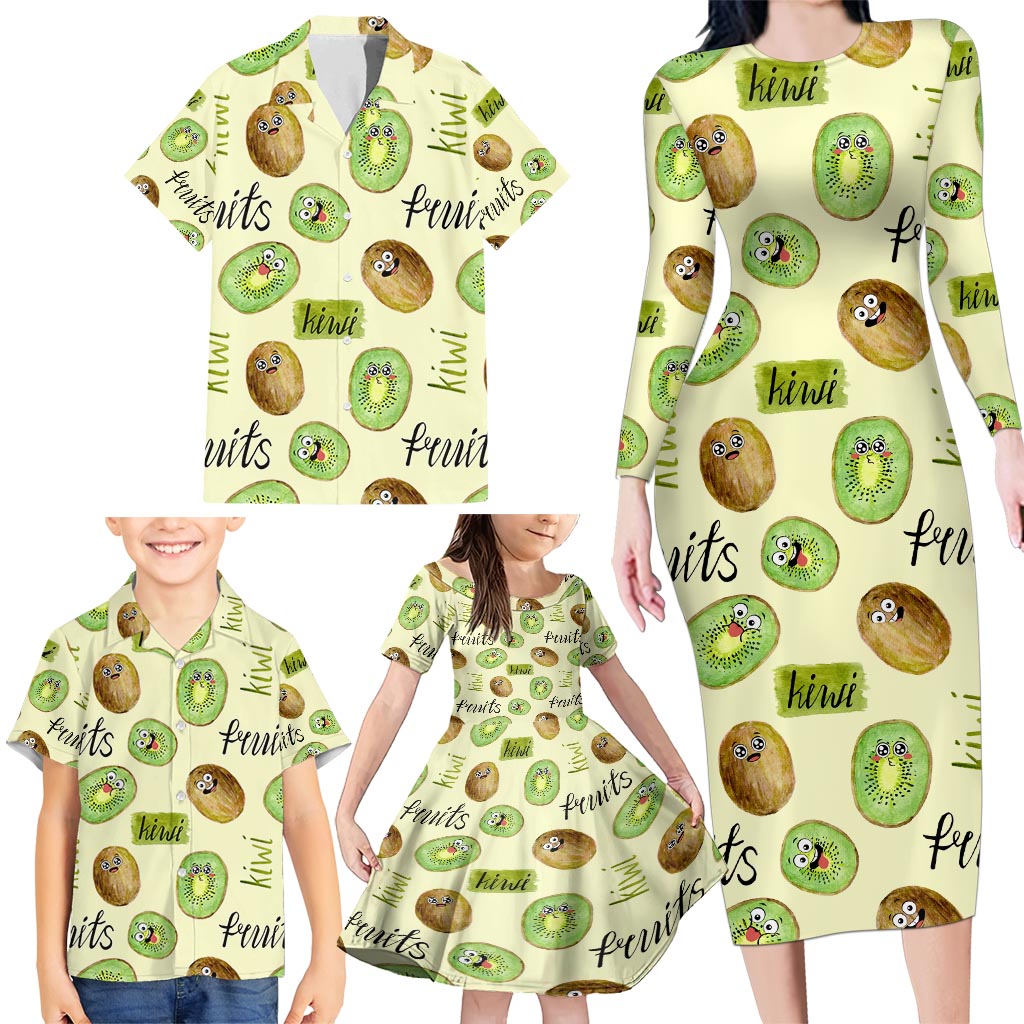 Kiwi Cute Humorous Family Matching Long Sleeve Bodycon Dress and Hawaiian Shirt New Zealand Fruit