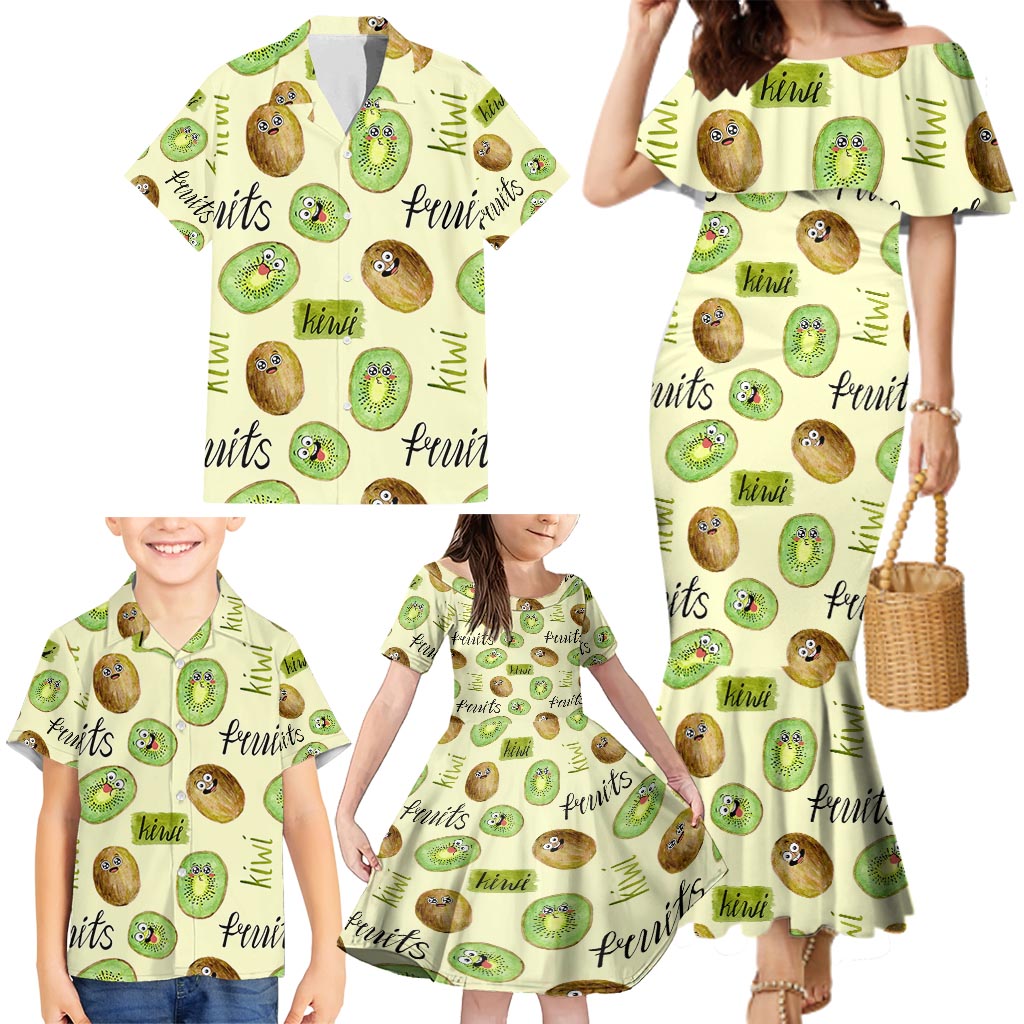 Kiwi Cute Humorous Family Matching Mermaid Dress and Hawaiian Shirt New Zealand Fruit
