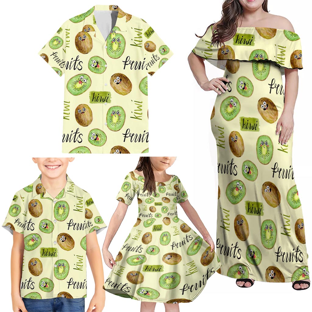 Kiwi Cute Humorous Family Matching Off Shoulder Maxi Dress and Hawaiian Shirt New Zealand Fruit