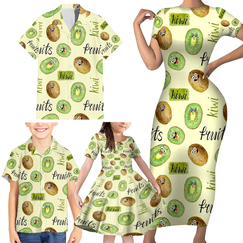 Kiwi Cute Humorous Family Matching Short Sleeve Bodycon Dress and Hawaiian Shirt New Zealand Fruit