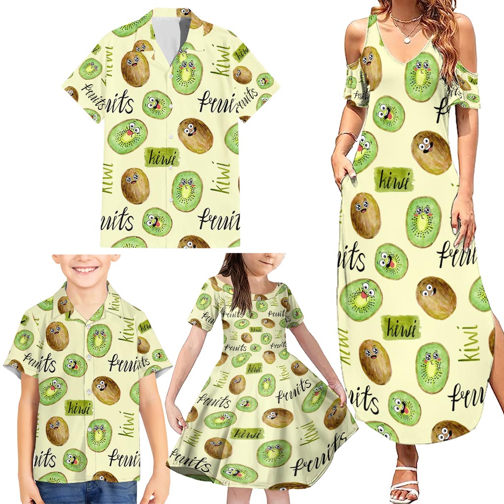 Kiwi Cute Humorous Family Matching Summer Maxi Dress and Hawaiian Shirt New Zealand Fruit
