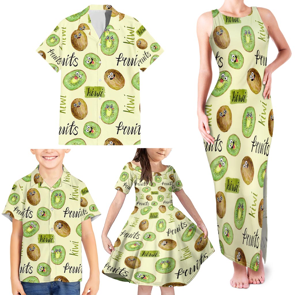 Kiwi Cute Humorous Family Matching Tank Maxi Dress and Hawaiian Shirt New Zealand Fruit