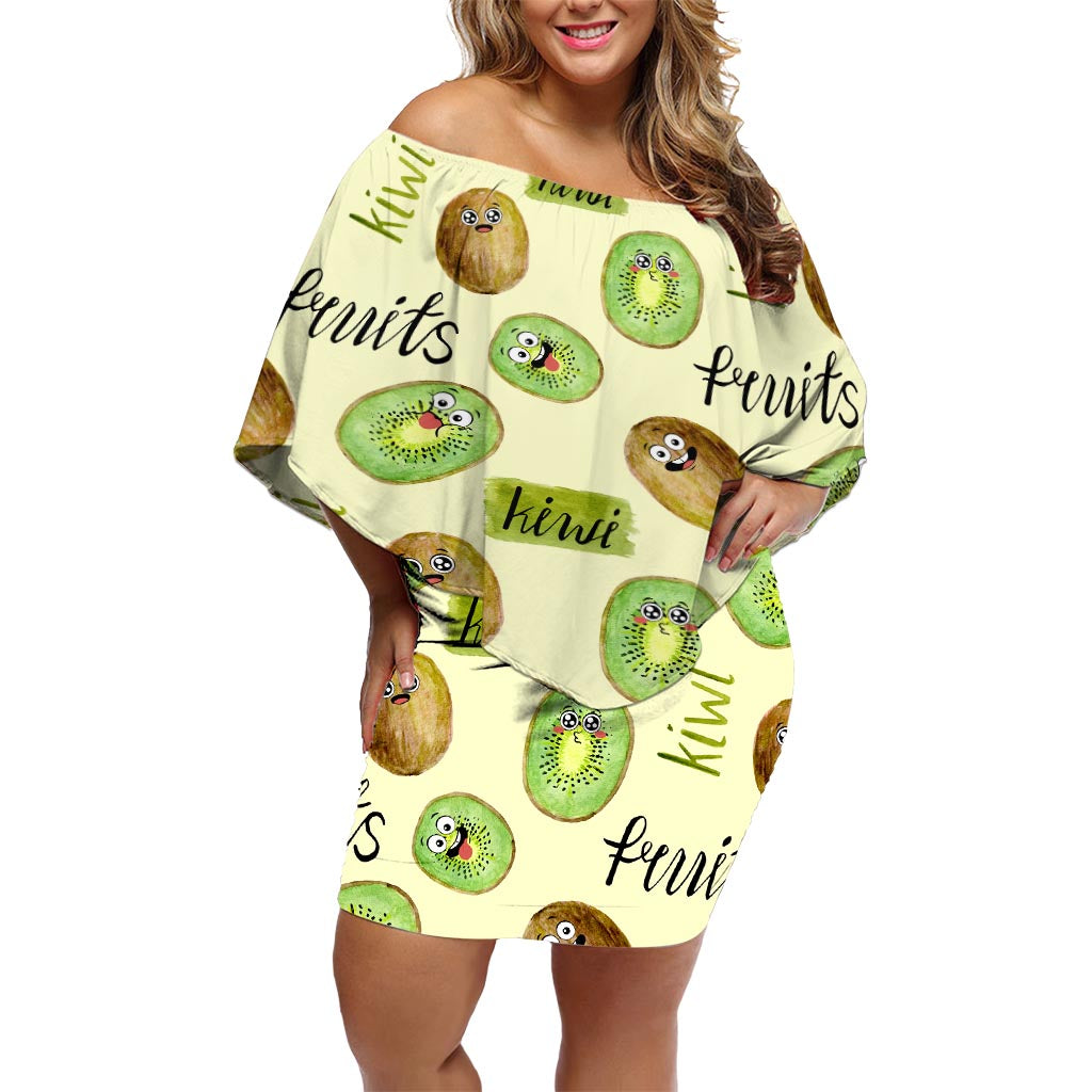 Kiwi Cute Humorous Off Shoulder Short Dress New Zealand Fruit DT02 Women Yellow - Polynesian Pride