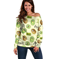Kiwi Cute Humorous Off Shoulder Sweater New Zealand Fruit DT02 Women Yellow - Polynesian Pride