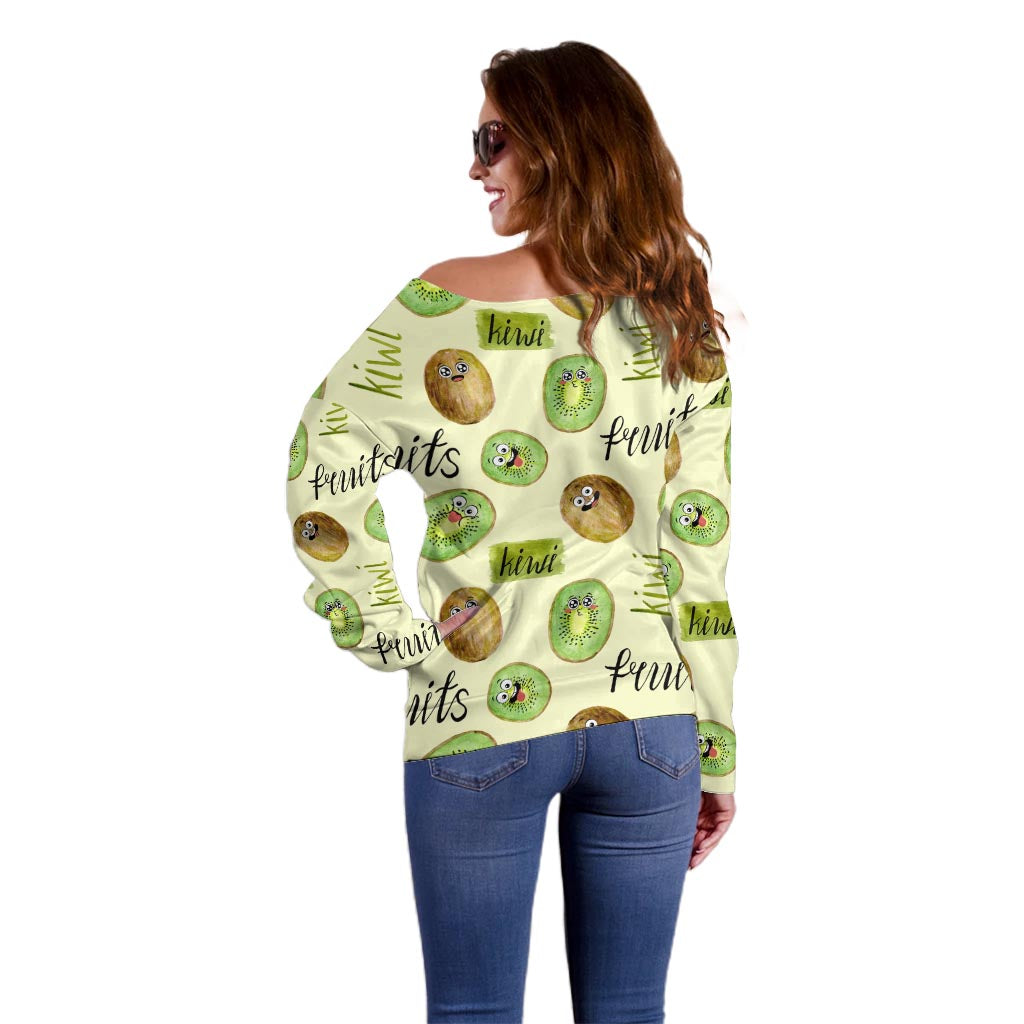 Kiwi Cute Humorous Off Shoulder Sweater New Zealand Fruit DT02 - Polynesian Pride