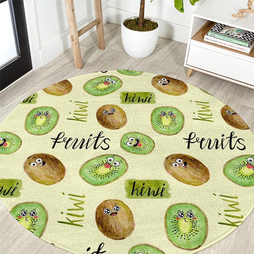 Kiwi Cute Humorous Round Carpet New Zealand Fruit DT02 Yellow - Polynesian Pride