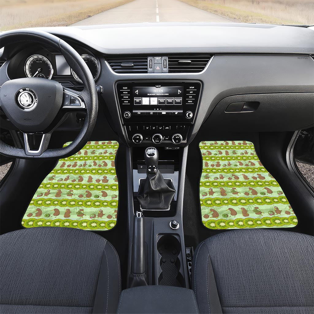 New Zealand Kiwi Fruit Witty Kiwi Bird Car Mats DT02 Set 2pcs - Front Green - Polynesian Pride