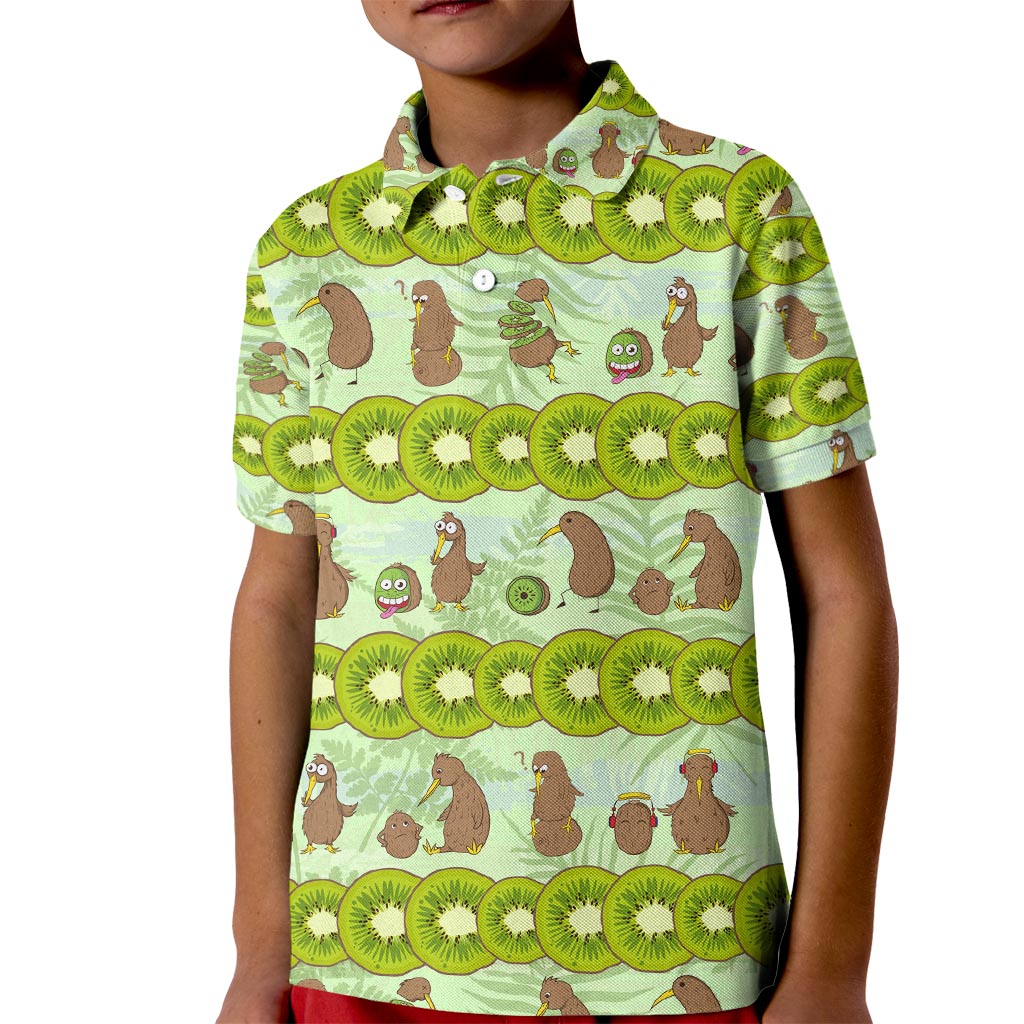 New Zealand Kiwi Fruit Witty Kiwi Bird Kid Polo Shirt DT02 Kid Green - Polynesian Pride