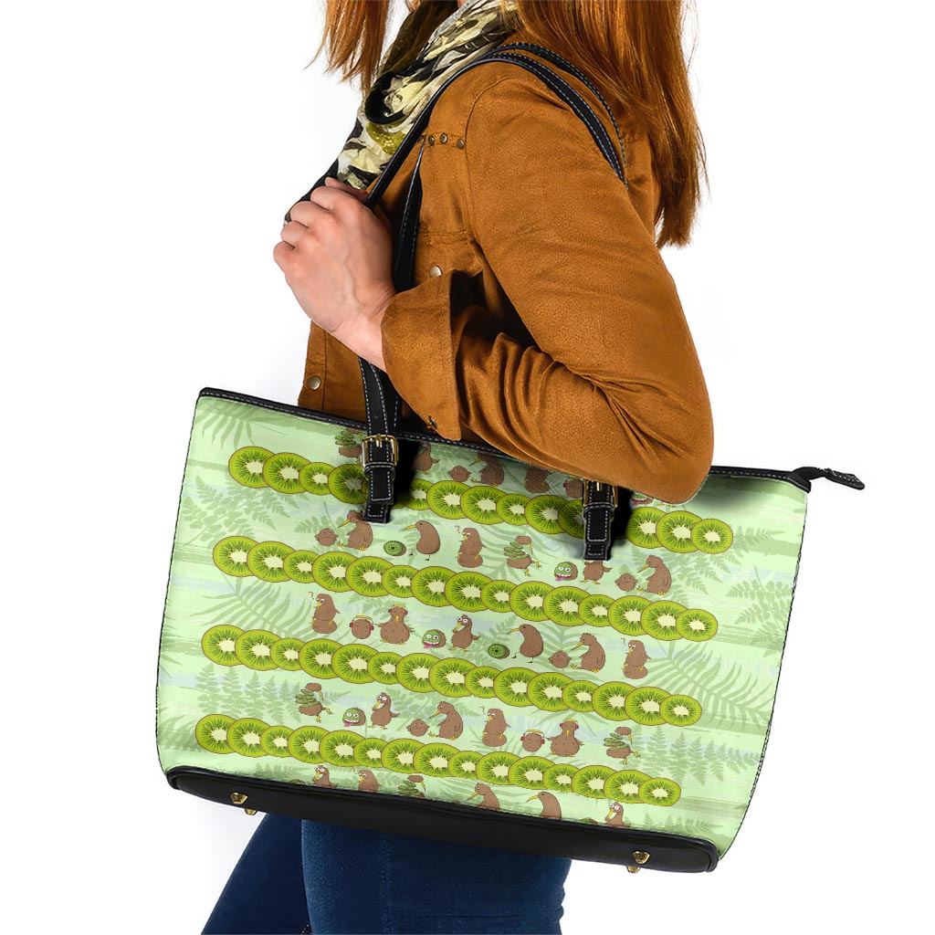 New Zealand Kiwi Fruit Witty Kiwi Bird Leather Tote Bag DT02 Green - Polynesian Pride