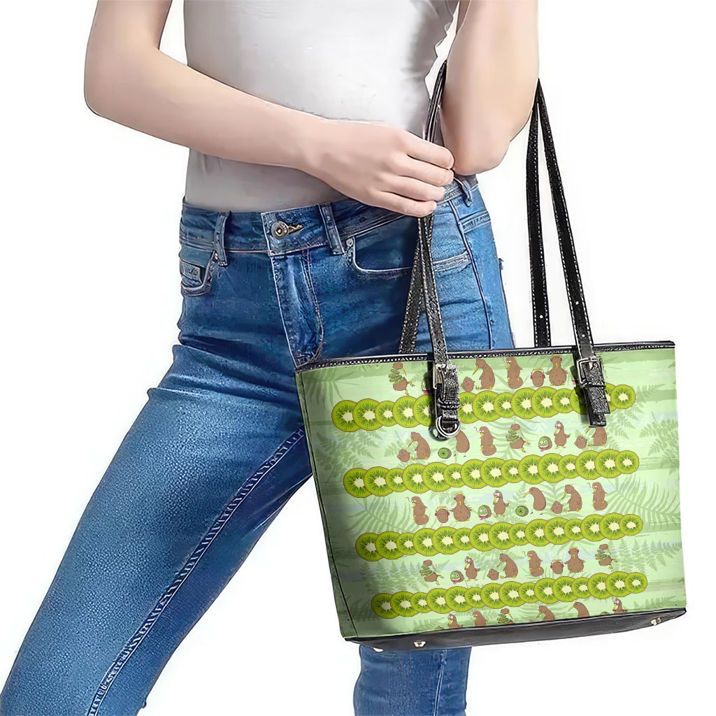 New Zealand Kiwi Fruit Witty Kiwi Bird Leather Tote Bag DT02 - Polynesian Pride