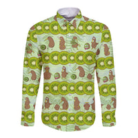 New Zealand Kiwi Fruit Witty Kiwi Bird Long Sleeve Button Shirt DT02 Unisex Green - Polynesian Pride