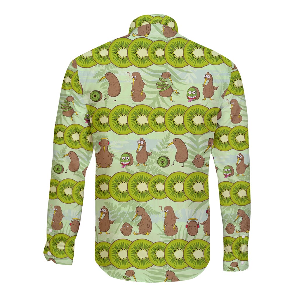 New Zealand Kiwi Fruit Witty Kiwi Bird Long Sleeve Button Shirt DT02 - Polynesian Pride