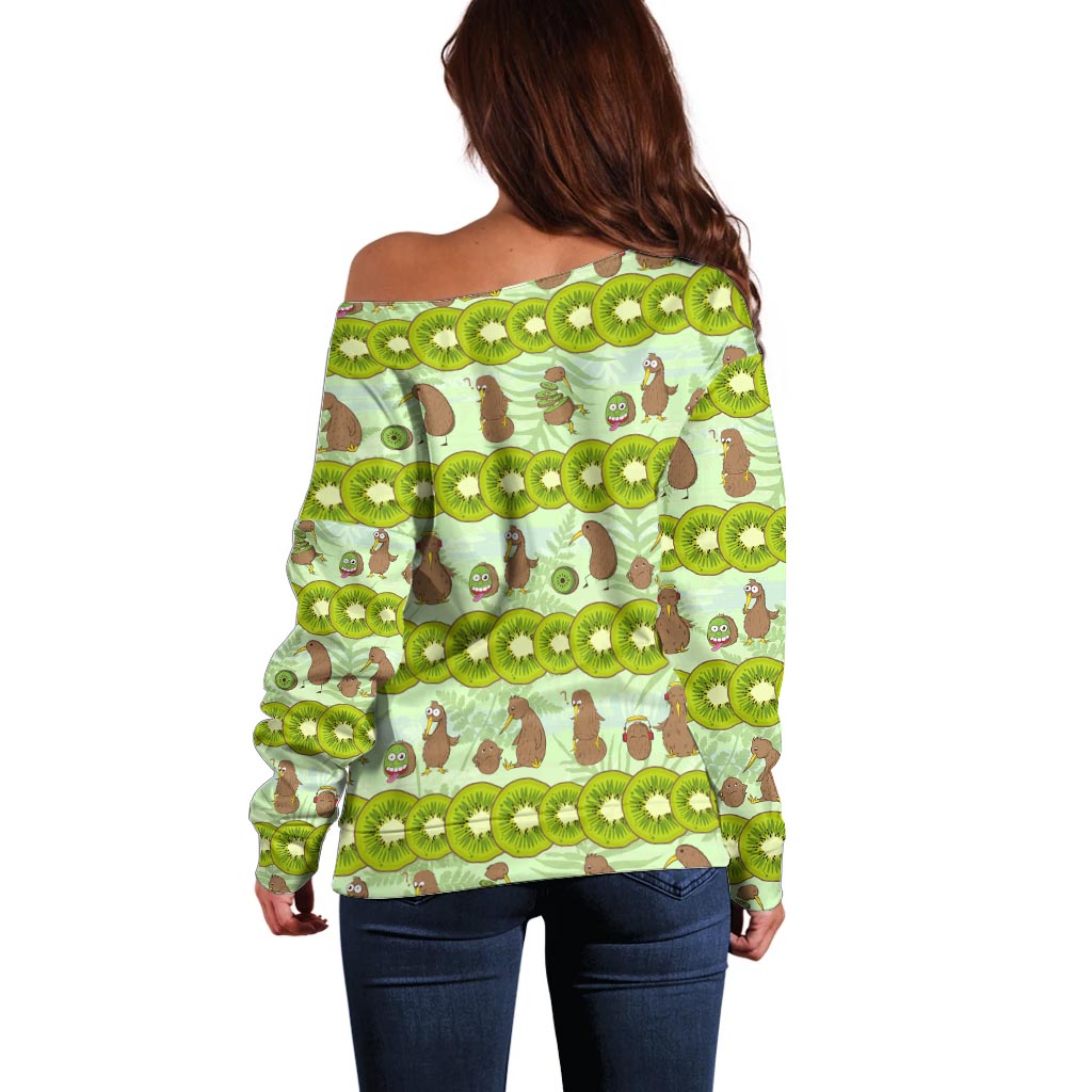 New Zealand Kiwi Fruit Witty Kiwi Bird Off Shoulder Sweater DT02 - Polynesian Pride