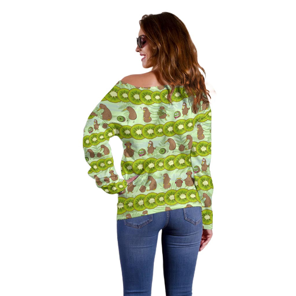 New Zealand Kiwi Fruit Witty Kiwi Bird Off Shoulder Sweater DT02 - Polynesian Pride