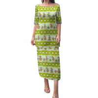New Zealand Kiwi Fruit Witty Kiwi Bird Puletasi DT02 Long Dress Green - Polynesian Pride