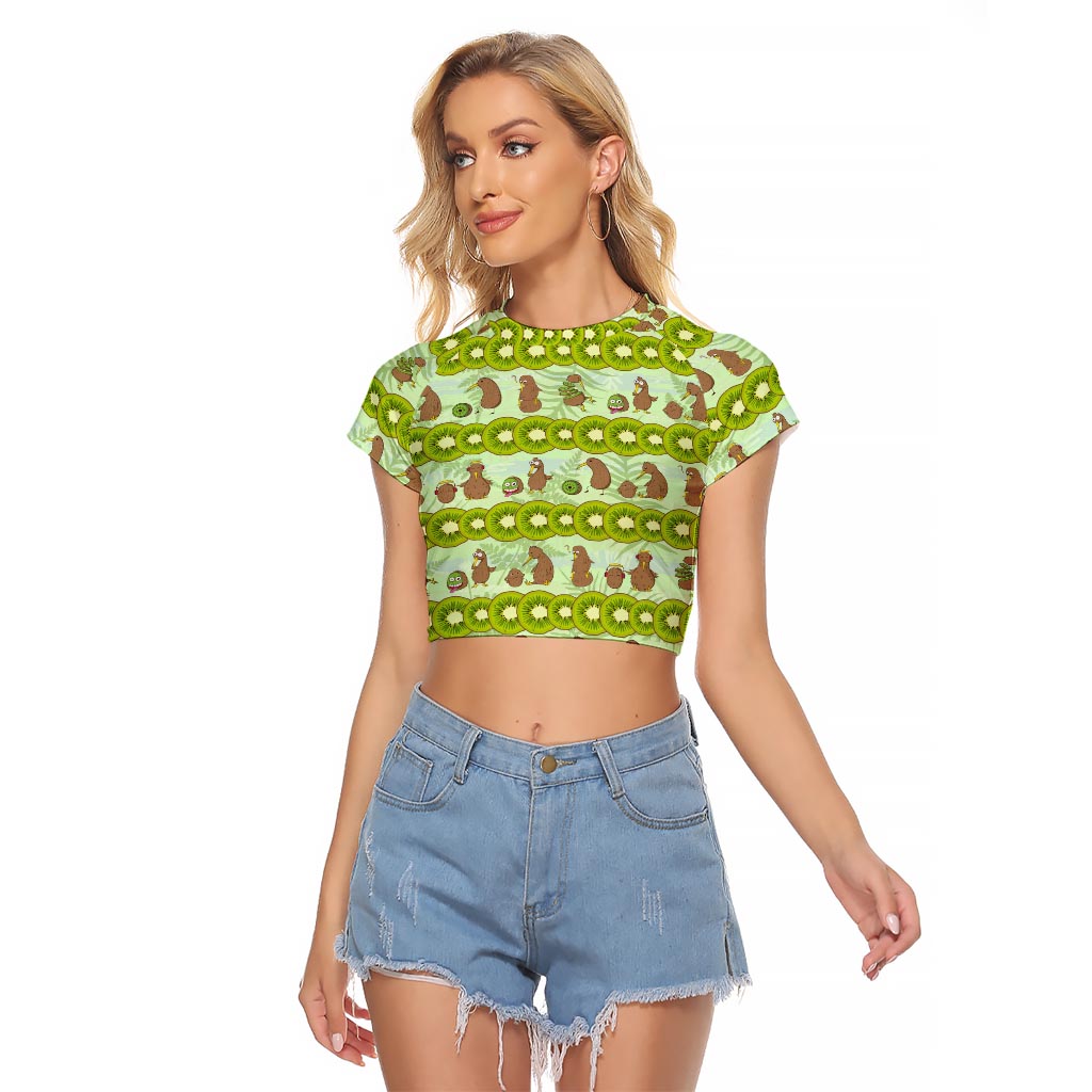 New Zealand Kiwi Fruit Witty Kiwi Bird Raglan Cropped T Shirt DT02 Female Green - Polynesian Pride