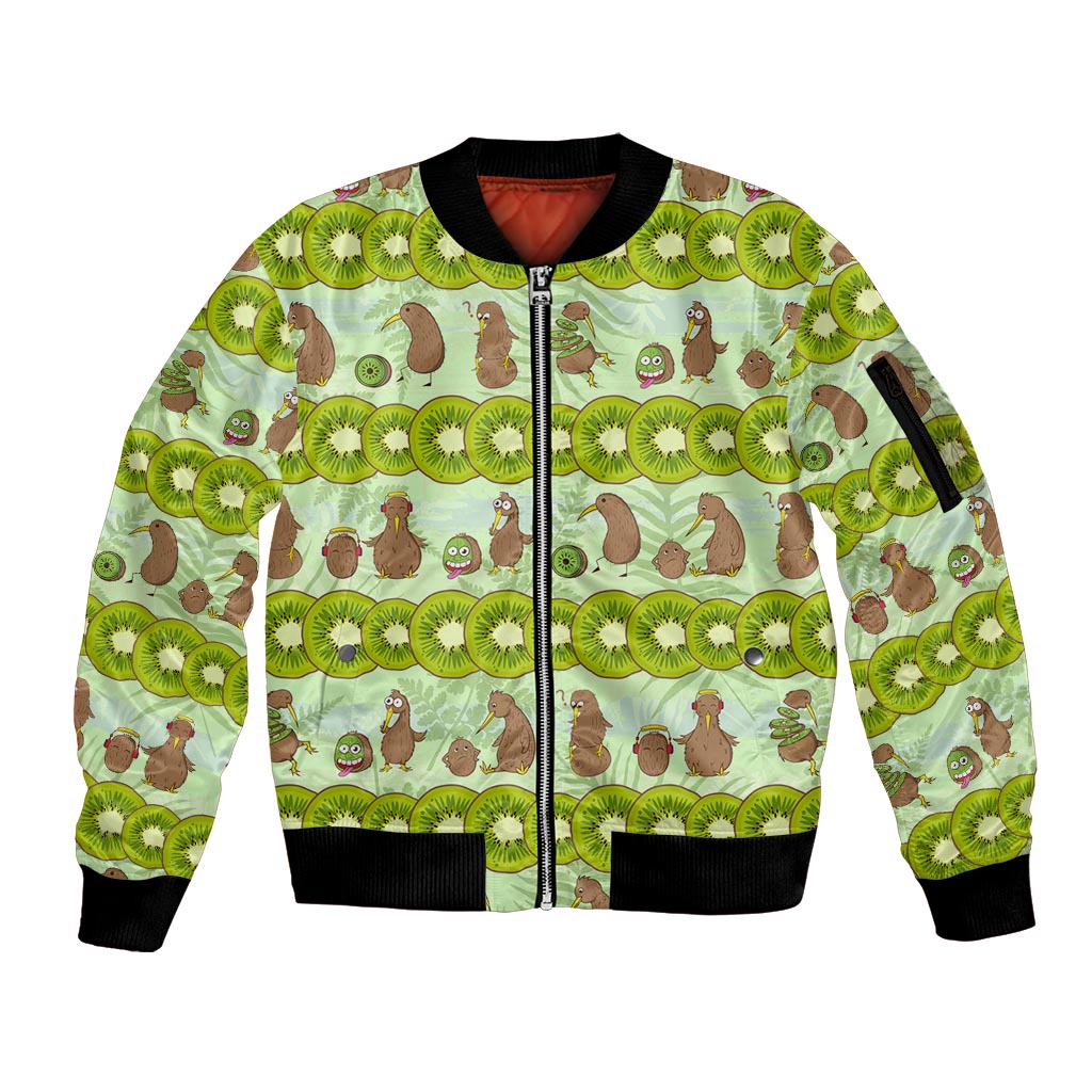 New Zealand Kiwi Fruit Witty Kiwi Bird Sleeve Zip Bomber Jacket