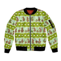 New Zealand Kiwi Fruit Witty Kiwi Bird Sleeve Zip Bomber Jacket DT02 Unisex Green - Polynesian Pride