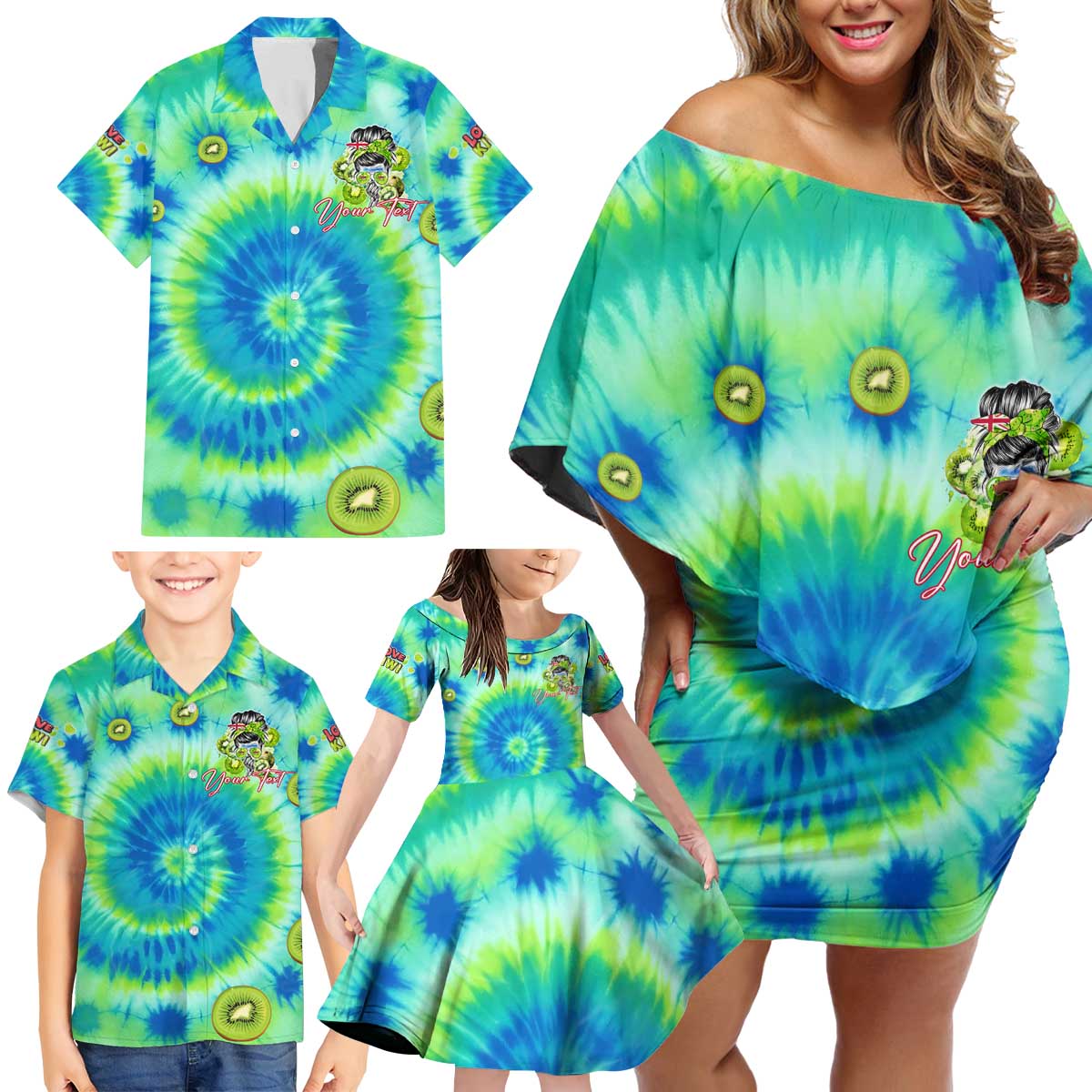 Just a Girl Who Loves Kiwis Family Matching Off Shoulder Short Dress and Hawaiian Shirt New Zealand Tie Dye