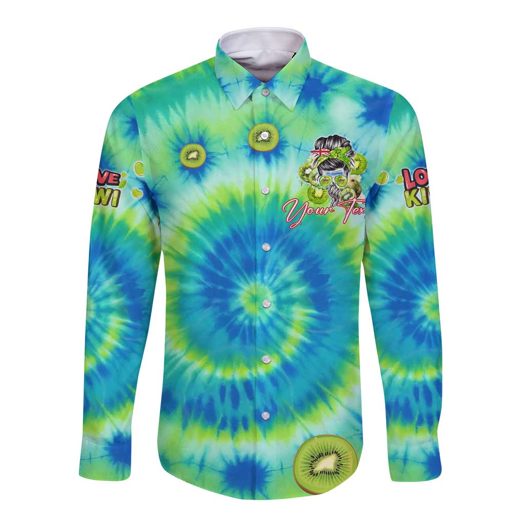 Just a Girl Who Loves Kiwis Long Sleeve Button Shirt New Zealand Tie Dye DT02 Unisex Green - Polynesian Pride