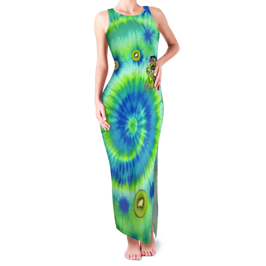 Just a Girl Who Loves Kiwis Tank Maxi Dress New Zealand Tie Dye DT02 Women Green - Polynesian Pride