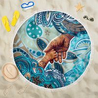Hand In Hand Father's Day Polynesian Beach Blanket Tribal Flower Pattern DT02 One Size 150cm Blue - Polynesian Pride