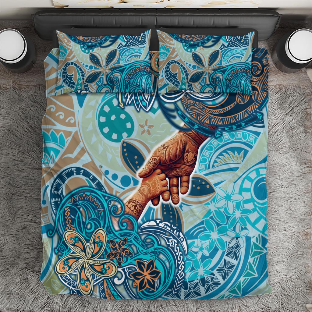 Hand In Hand Father's Day Polynesian Bedding Set Tribal Flower Pattern DT02 Blue - Polynesian Pride
