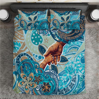 Hand In Hand Father's Day Polynesian Bedding Set Tribal Flower Pattern DT02 Blue - Polynesian Pride