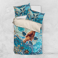 Hand In Hand Father's Day Polynesian Bedding Set Tribal Flower Pattern DT02 US Twin 172cm x 218cm Blue - Polynesian Pride