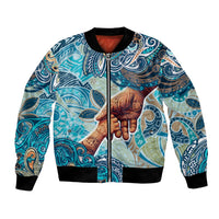 Hand In Hand Father's Day Polynesian Bomber Jacket Tribal Flower Pattern DT02 Unisex Blue - Polynesian Pride