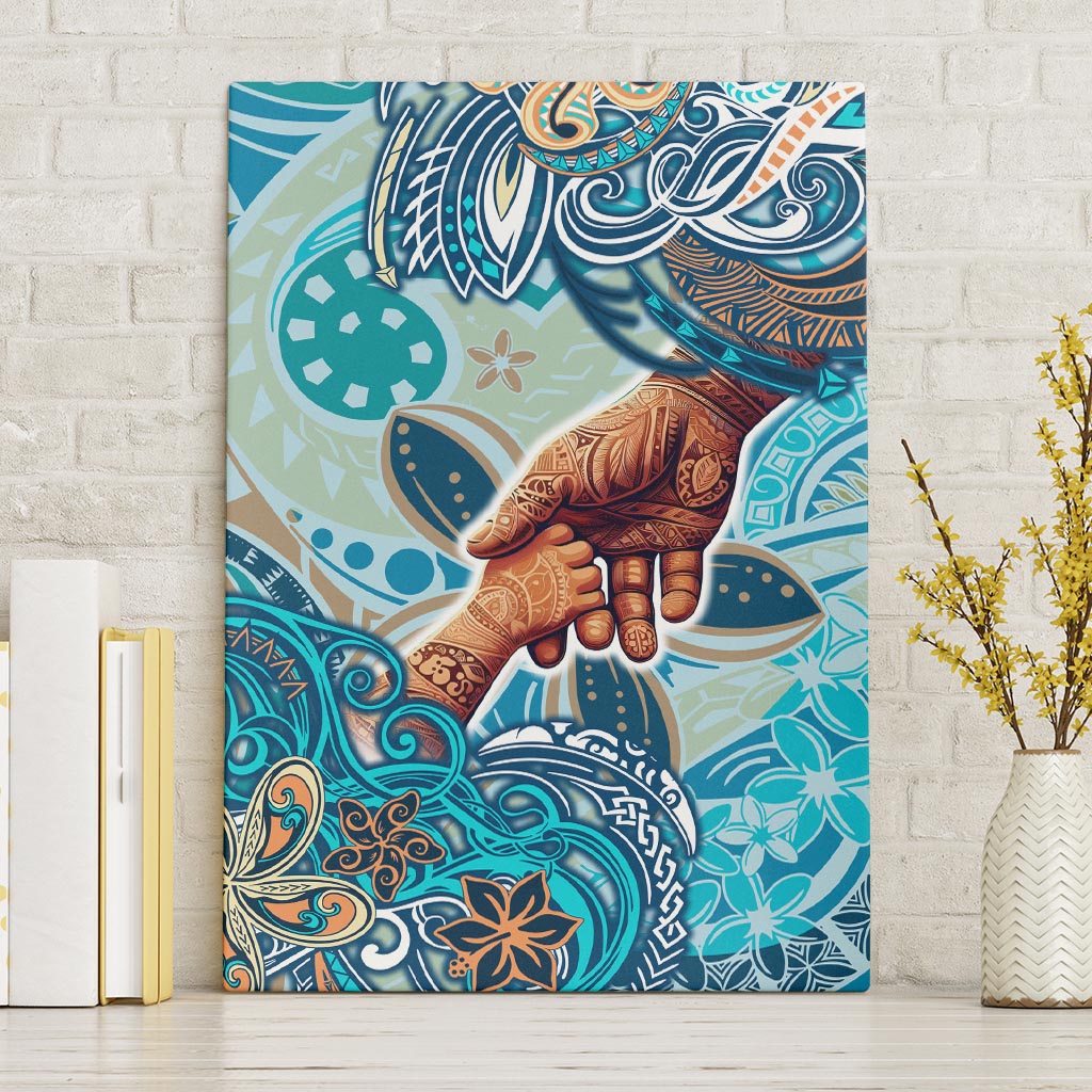 Hand In Hand Father's Day Polynesian Canvas Wall Art Tribal Flower Pattern DT02 Without Frame Blue - Polynesian Pride