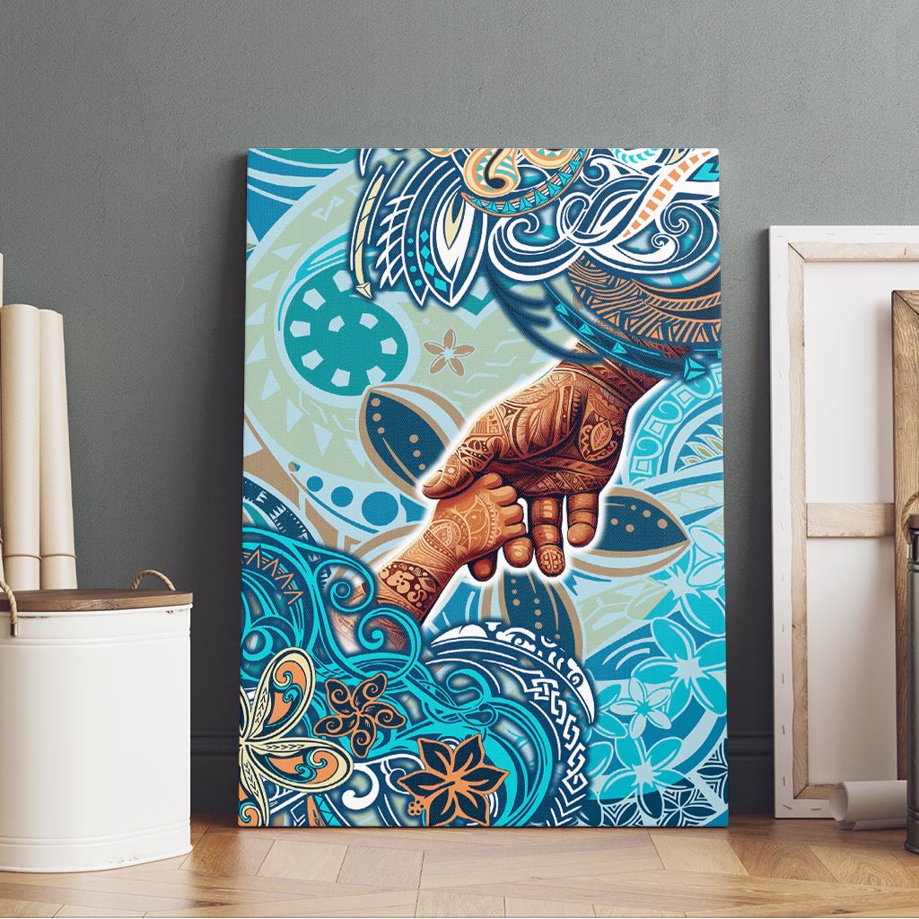 Hand In Hand Father's Day Polynesian Canvas Wall Art Tribal Flower Pattern DT02 - Polynesian Pride