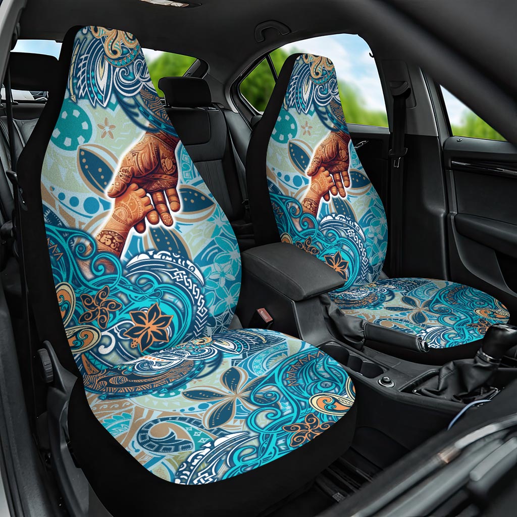 Hand In Hand Father's Day Polynesian Car Seat Cover Tribal Flower Pattern DT02 One Size Blue - Polynesian Pride