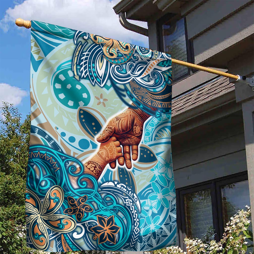 Hand In Hand Father's Day Polynesian Garden Flag Tribal Flower Pattern DT02 - Polynesian Pride