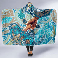 Hand In Hand Father's Day Polynesian Hooded Blanket Tribal Flower Pattern DT02 One Size Blue - Polynesian Pride