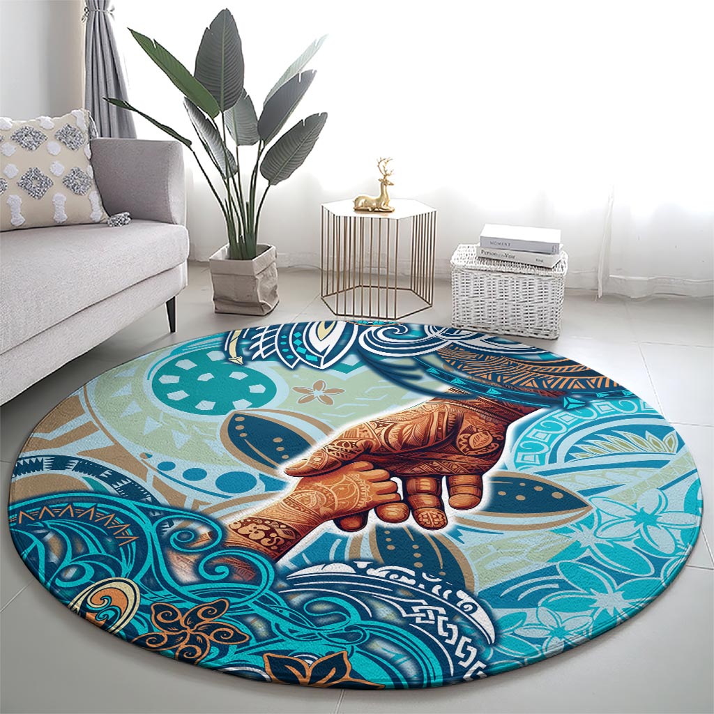 Hand In Hand Father's Day Polynesian Round Carpet Tribal Flower Pattern DT02 - Polynesian Pride