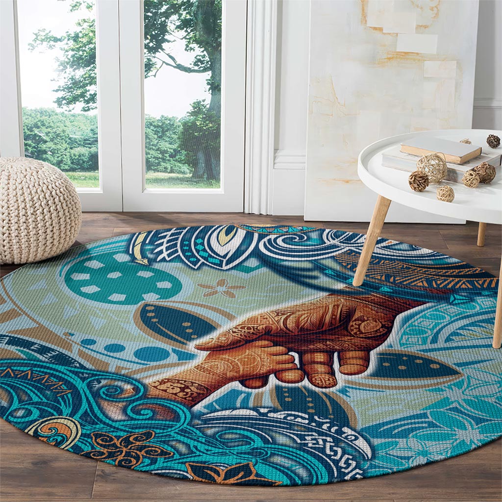 Hand In Hand Father's Day Polynesian Round Carpet Tribal Flower Pattern DT02 - Polynesian Pride