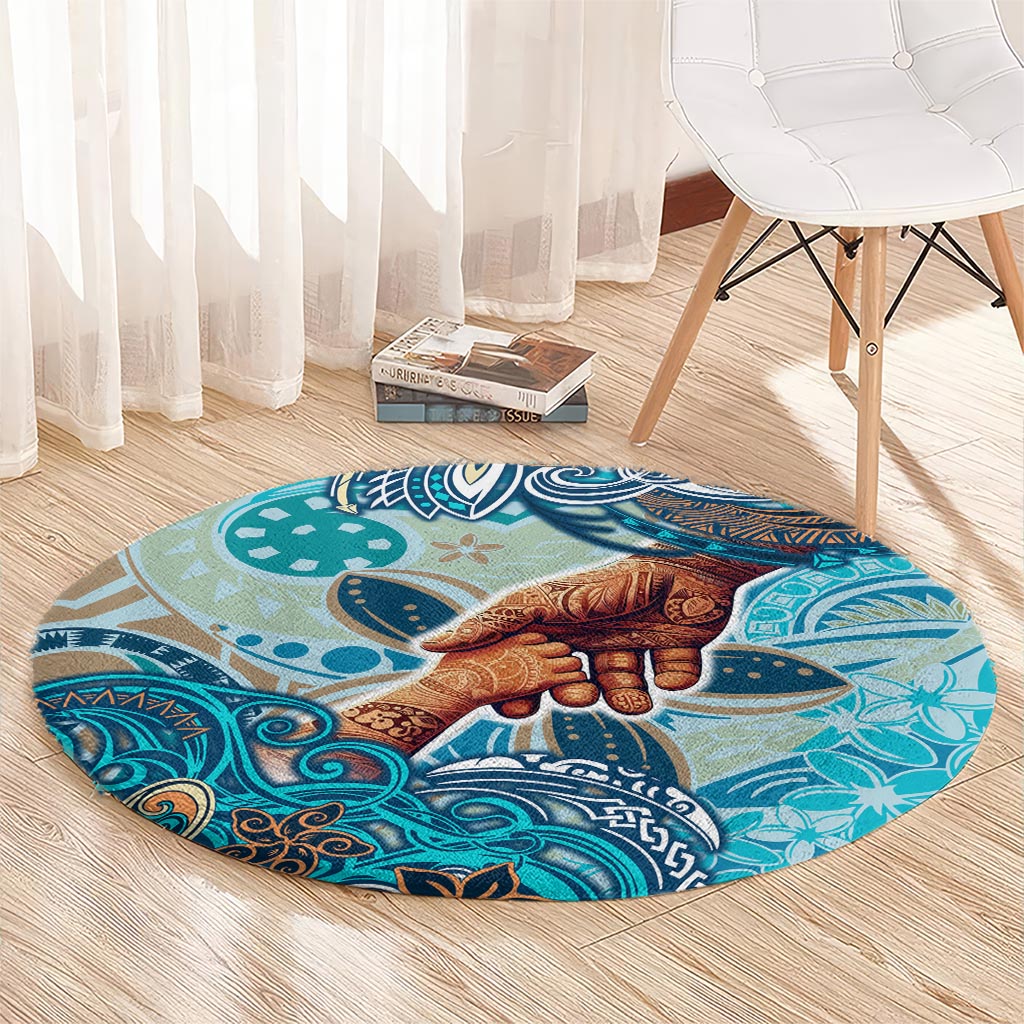 Hand In Hand Father's Day Polynesian Round Carpet Tribal Flower Pattern DT02 - Polynesian Pride