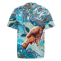 Hand In Hand Father's Day Polynesian Rugby Jersey Tribal Flower Pattern DT02 Blue - Polynesian Pride