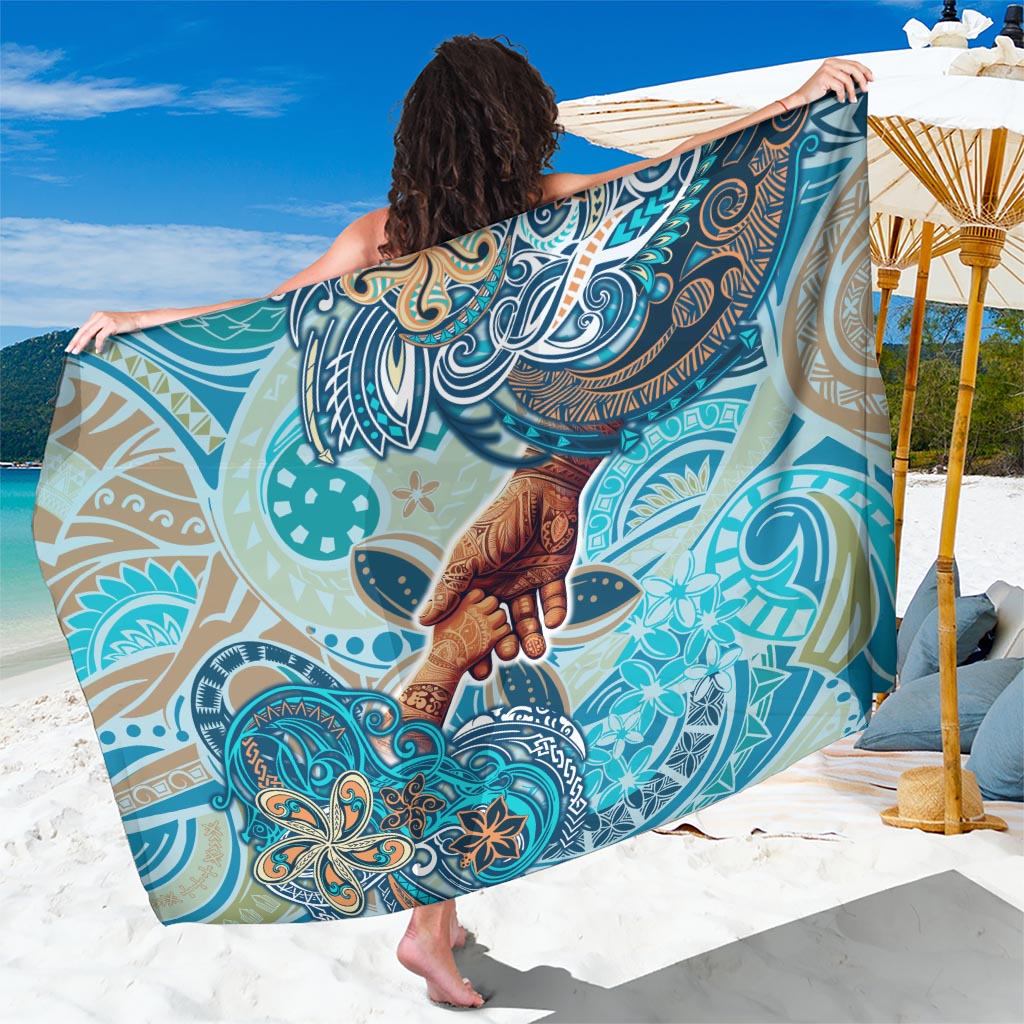 Hand In Hand Father's Day Polynesian Sarong Tribal Flower Pattern DT02 One Size 44 x 66 inches Blue - Polynesian Pride