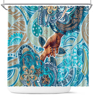 Hand In Hand Father's Day Polynesian Shower Curtain Tribal Flower Pattern DT02 Blue - Polynesian Pride