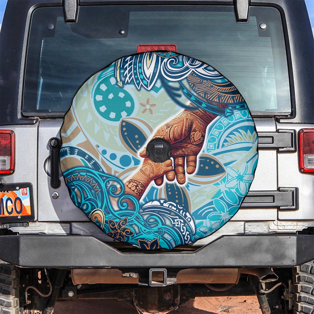 Hand In Hand Father's Day Polynesian Spare Tire Cover Tribal Flower Pattern