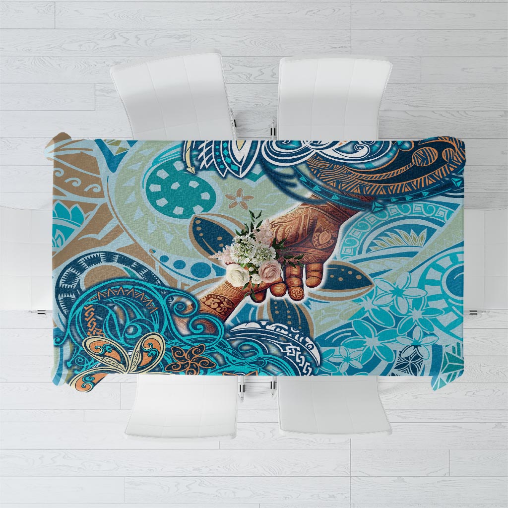 Hand In Hand Father's Day Polynesian Tablecloth Tribal Flower Pattern DT02 Blue - Polynesian Pride