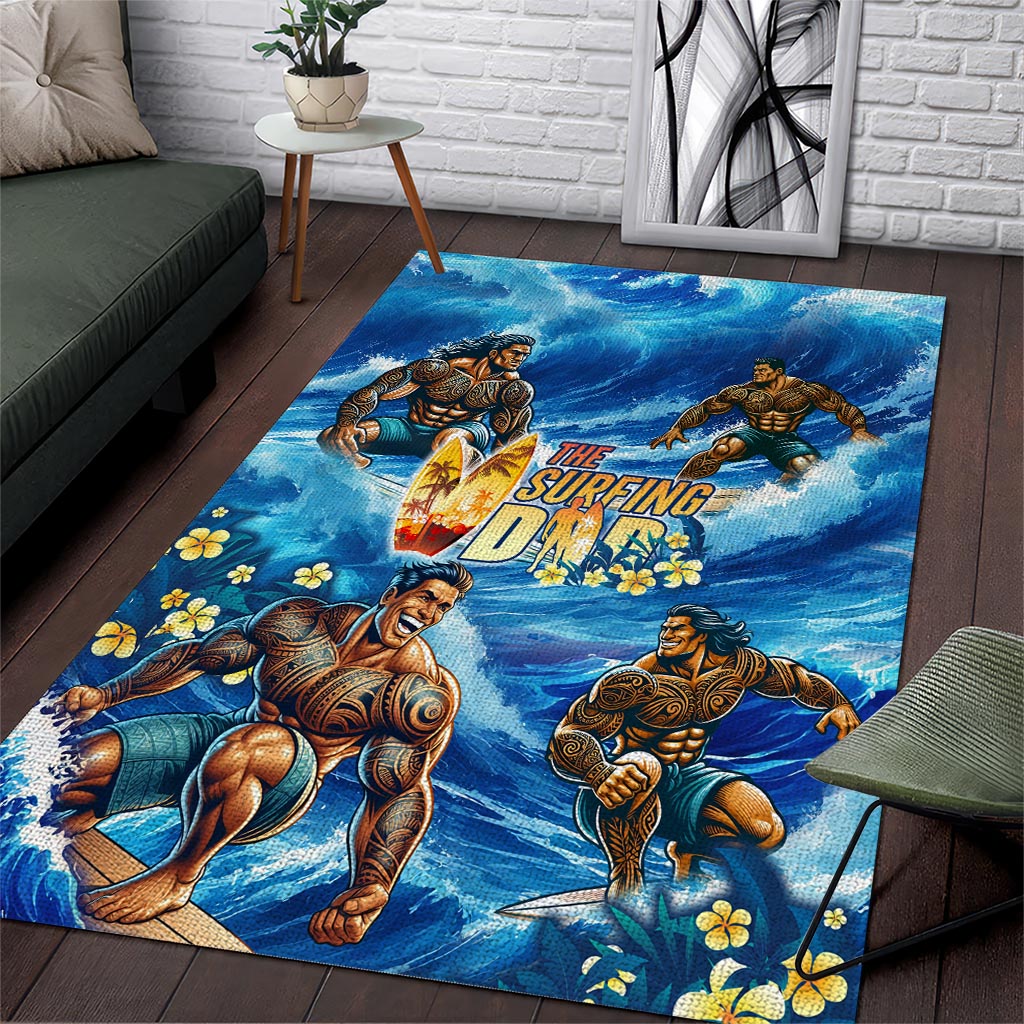 Hawaii Father's Day Area Rug The Surfing Dad Polynesian Tattoo