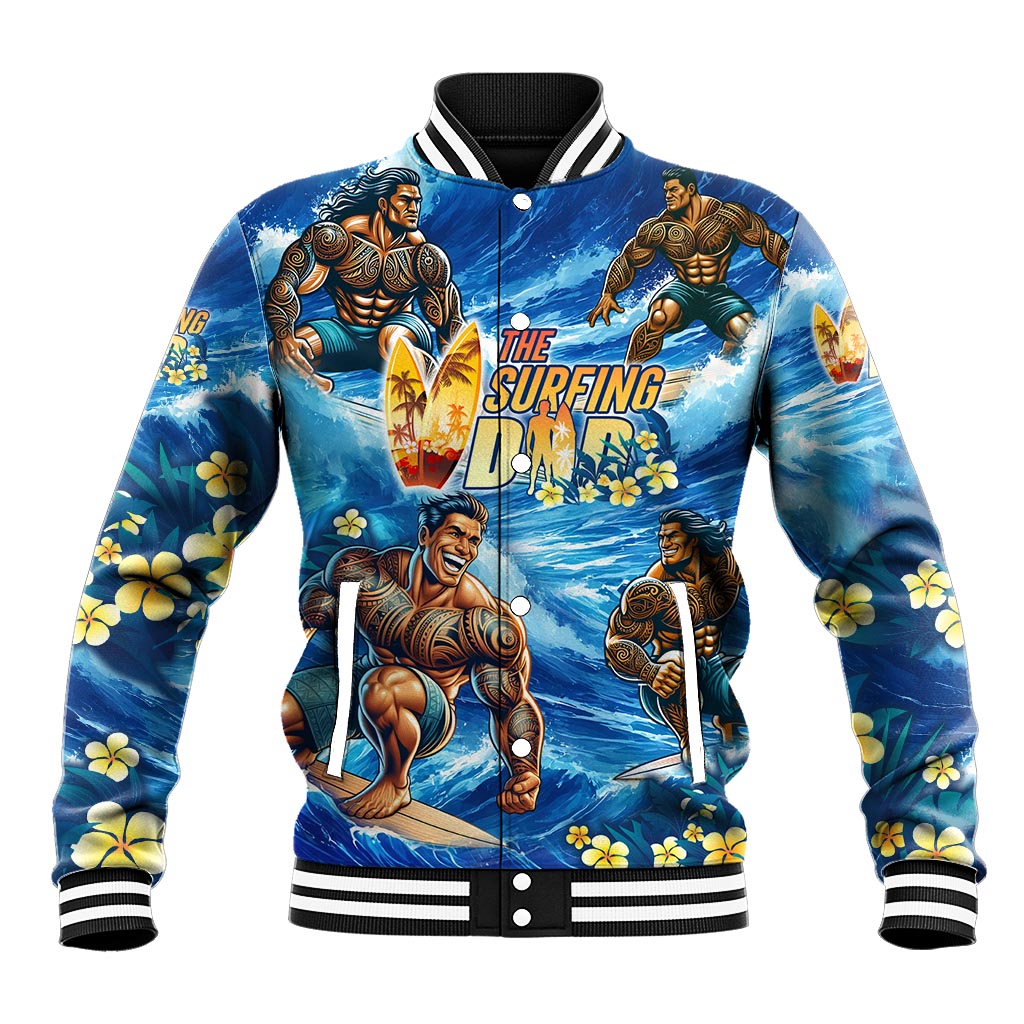Hawaii Father's Day Baseball Jacket The Surfing Dad Polynesian Tattoo DT02 Unisex Blue - Polynesian Pride