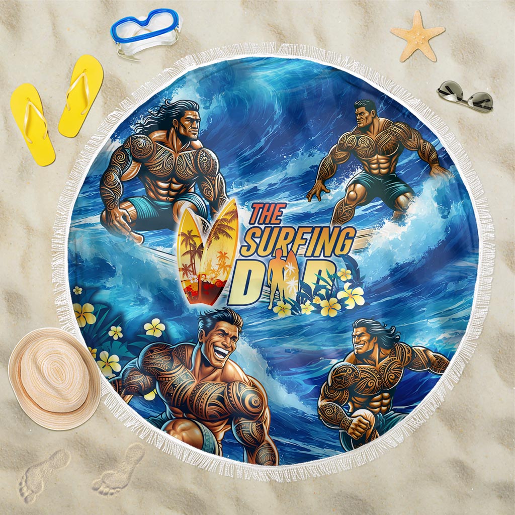 Hawaii Father's Day Beach Blanket The Surfing Dad Polynesian Tattoo DT02 One Size 150cm Blue - Polynesian Pride