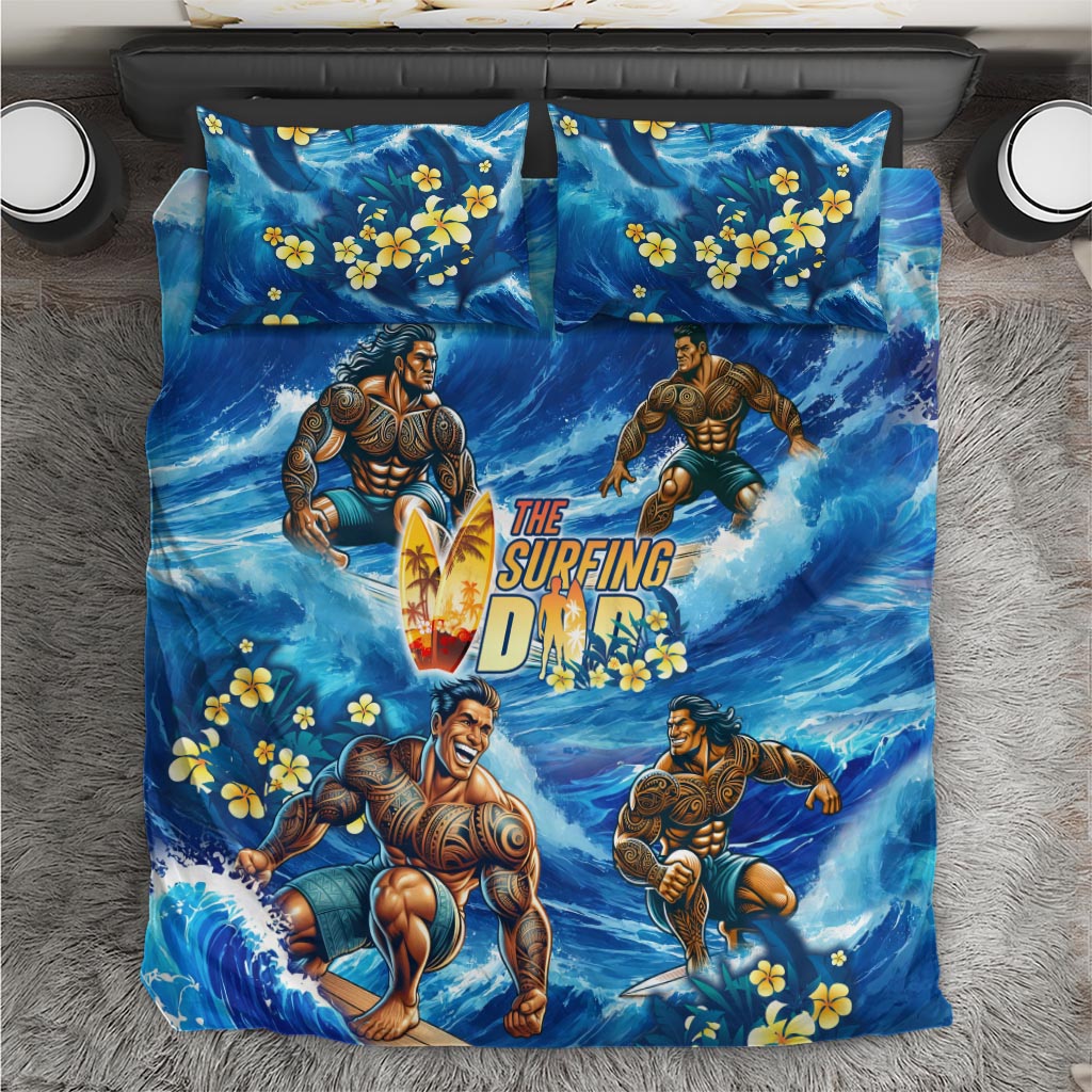 Hawaii Father's Day Bedding Set The Surfing Dad Polynesian Tattoo DT02 Blue - Polynesian Pride