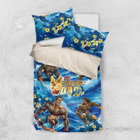 Hawaii Father's Day Bedding Set The Surfing Dad Polynesian Tattoo DT02 US Twin 172cm x 218cm Blue - Polynesian Pride