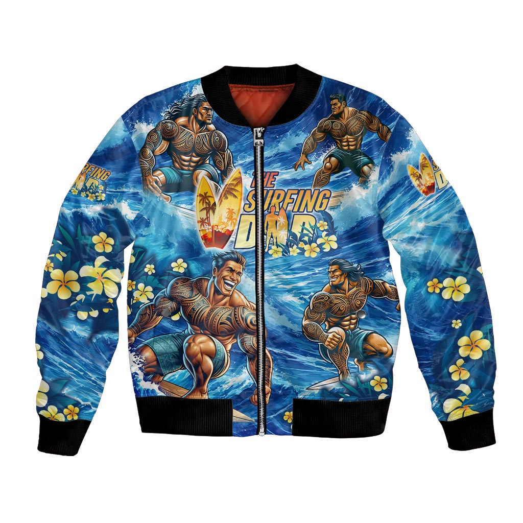 Hawaii Father's Day Bomber Jacket The Surfing Dad Polynesian Tattoo DT02 Unisex Blue - Polynesian Pride