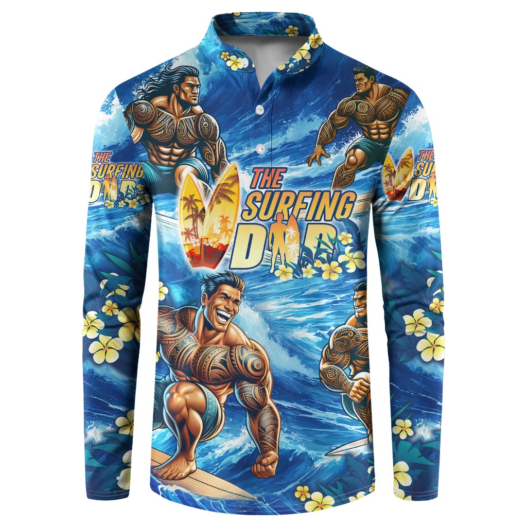 Hawaii Father's Day Button Sweatshirt The Surfing Dad Polynesian Tattoo DT02 Blue - Polynesian Pride
